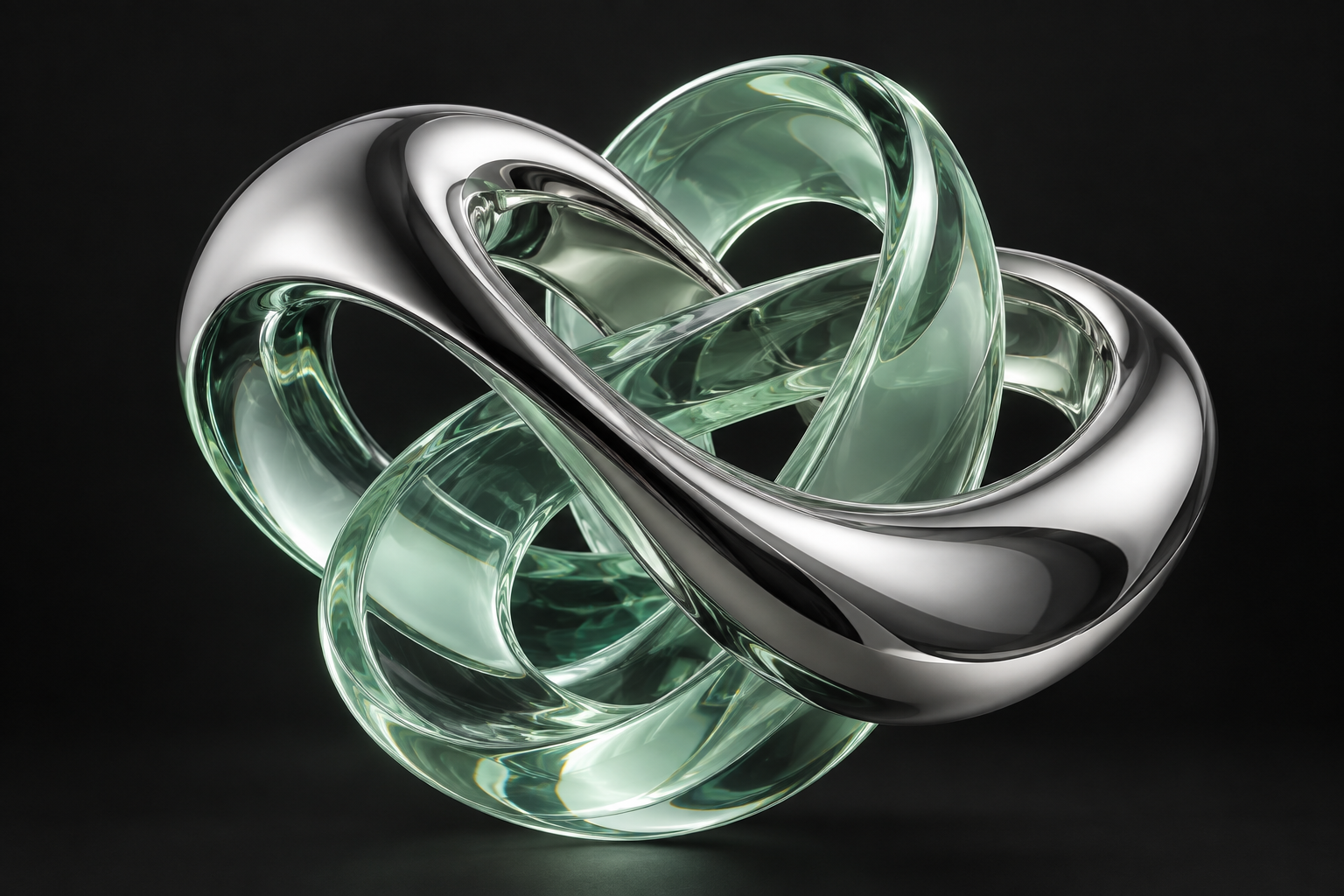 Interconnected chrome and mint glass sculpture